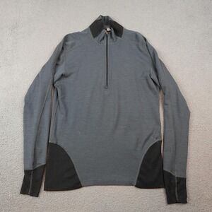 Ibex Pullover Mens Medium Gray Black 1/4 Zip Base Layer Shirt USA Hiking Outdoor
